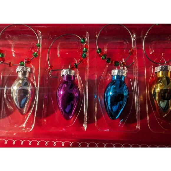 Christmas Ornament Wine Glass Charms Set of 6 NIB - Picture 3 of 4
